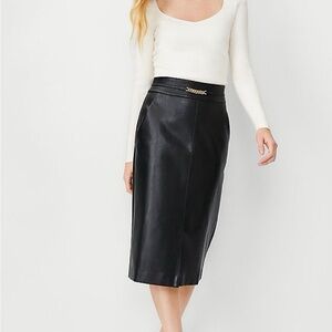 Ann Taylor Black Pencil Skirt, Faux Leather